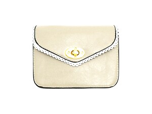 Beige Lace Effect Trim Mini Clutch Bag with Metal Chain Strap