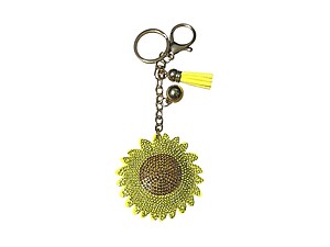 Bling Sunflower Tassel Bling Faux Suede Stuffed Pillow Key Chain Handbag Charm