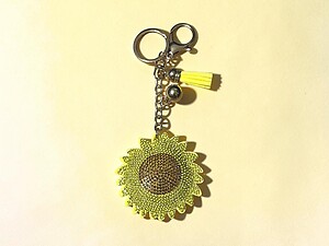 Bling Sunflower Tassel Bling Faux Suede Stuffed Pillow Key Chain Handbag Charm