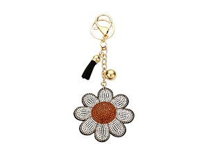 Bling Daisy Flower Tassel Bling Faux Suede Stuffed Pillow Key Chain Handbag Charm