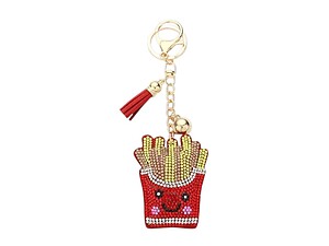 French Fries Tassel Bling Faux Suede Stuffed Pillow Key Chain Handbag Charm