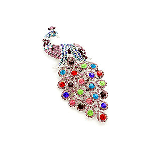 Purple Rhinestone Peacock Pin Brooch