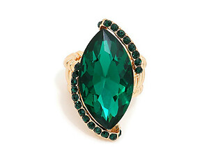 Green & Goldtone Marquise Crystal Rhinestone Stretch Cocktail Ring