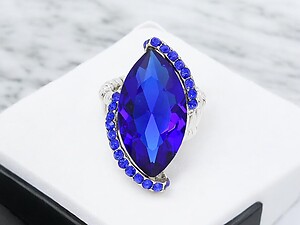 Blue & Silvertone Marquise Crystal Rhinestone Stretch Cocktail Ring