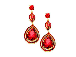 Siam & Goldtone Glass Crystal Teardrop Evening Earrings