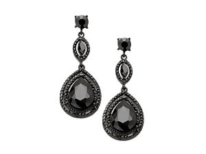 Black Glass Crystal Teardrop Evening Earrings