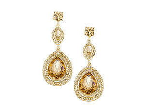 Light Colorado Topaz & Goldtone Glass Crystal Teardrop Evening Earrings