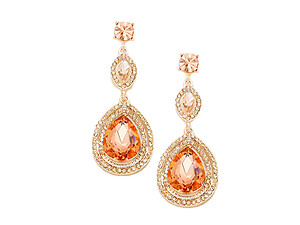 Peach & Rose Gold Glass Crystal Teardrop Evening Earrings