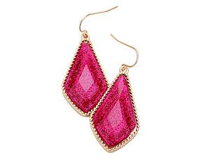 Fuchsia & Worn Gold Glitter Geometric Dangle Fish Hook Earrings