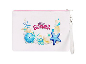 Hello Summer Sea Life Polyester Print Carry All Pouch Bag Accessory w/ Wrist Strap