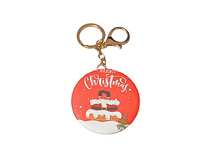 Red Santa Claus Christmas Keychain w/ Cosmetic Mirror