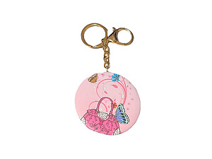 Pink Butterfly & Handbag Keychain w/ Cosmetic Mirror