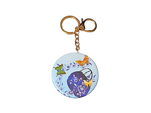 Blue Butterfly & Handbag Keychain w/ Cosmetic Mirror