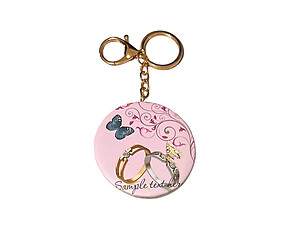 Pink Butterfly & Rings Keychain w/ Cosmetic Mirror