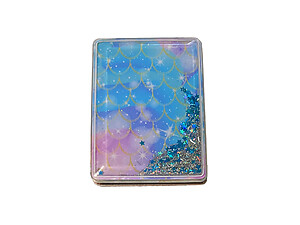 Blue Mermaid Pattern Printed Cosmetic Mirror w/ Stars & Glitter