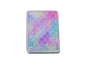 Purple Mermaid Pattern Printed Cosmetic Mirror w/ Stars & Glitter