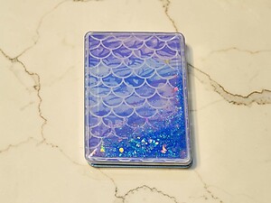 Blue Mermaid Pattern Printed Cosmetic Mirror w/ Butterflies & Glitter