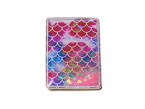 Dark Purple Mermaid Pattern Printed Cosmetic Mirror w/ Hearts & Glitter