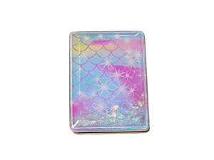 Light Purple Mermaid Pattern Printed Cosmetic Mirror w/ Hearts & Glitter