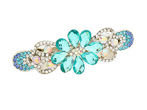 Blue Lovely Rhinestone Crystal Floral Barrette Hair Accessory