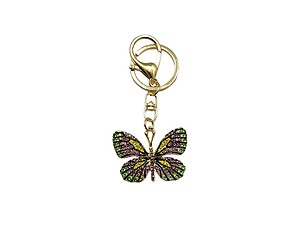 Purple & Green Rhinestone Embellished Metal Butterfly Keychain