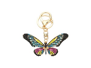 Aqua Rhinestone Embellished Metal Butterfly Keychain