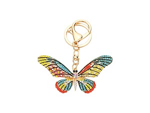 Yellow Rhinestone Embellished Metal Butterfly Keychain