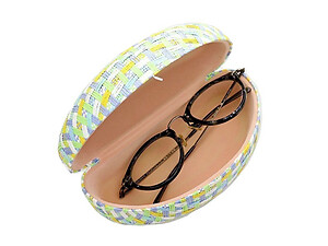 Light Blue Multicolor Mint Woven Straw Textured Hard Clamshell Eyeglass / Sunglass Case