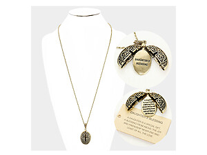 Worn Gold Daughter's Blessing Embossed Metal Opening Locket Pendant Long Necklace