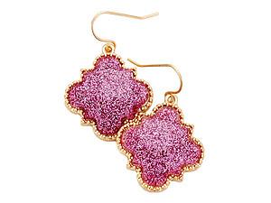 Lavender Worn Gold Glitter Quatrefoil Fish Hook Dangle Earrings