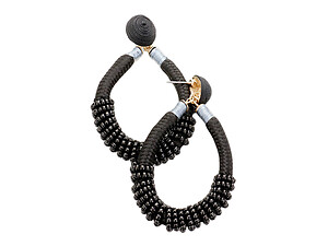 Black Beaded Cord Thread Dome Post Back Drop Earrings