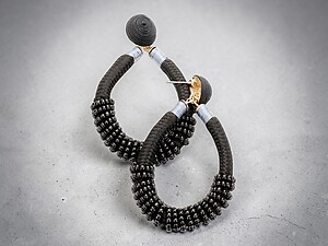 Black Beaded Cord Thread Dome Post Back Drop Earrings