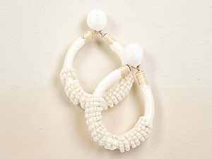 Ivory Beaded Cord Thread Dome Post Back Drop Earrings