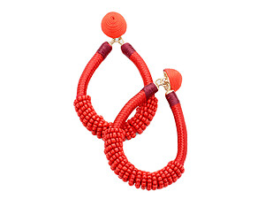 Red Beaded Cord Thread Dome Post Back Drop Earrings