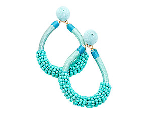 Turquoise Beaded Cord Thread Dome Post Back Drop Earrings