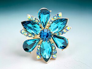 Blue Zircon Marquise Flower Glass Stone Stretch Cocktail Ring