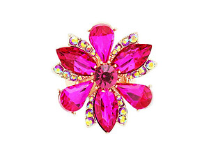 Fuchsia Marquise Flower Glass Stone Stretch Cocktail Ring