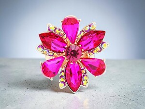 Fuchsia Marquise Flower Glass Stone Stretch Cocktail Ring