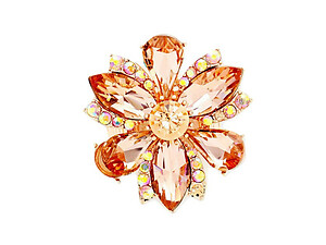 Peach & Rose Gold Marquise Flower Glass Stone Stretch Cocktail Ring