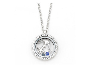 Silvertone Anchor Floating Charm Locket Pendant Necklace