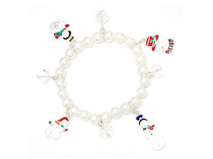 Christmas Snowman Pearl Stretch Bracelet