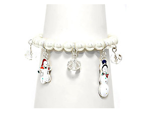 Christmas Snowman Pearl Stretch Bracelet