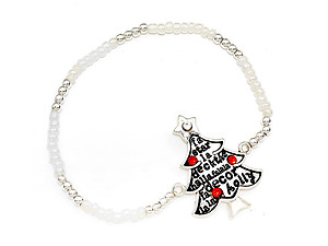 Silver Burnished Christmas Tree Bead Stretch Bracelet