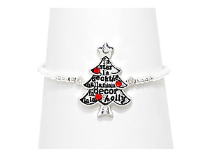 Silver Burnished Christmas Tree Bead Stretch Bracelet