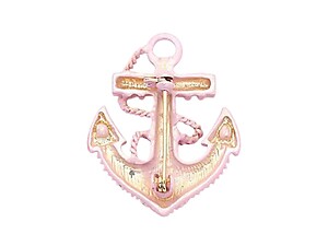 Pink Enamel Opal Crystal Anchor Pin Brooch