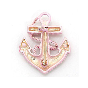 Pink Enamel Opal Crystal Anchor Pin Brooch