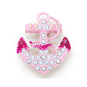 Pink Enamel Opal Crystal Anchor Pin Brooch