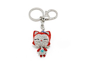 Silvertone Crystal Rhinestone Resin Foxy Pave Key Chain