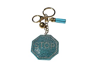 Aqua STOP Tassel Bling Faux Suede Stuffed Pillow Key Chain Handbag Charm