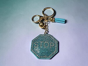 Aqua STOP Tassel Bling Faux Suede Stuffed Pillow Key Chain Handbag Charm